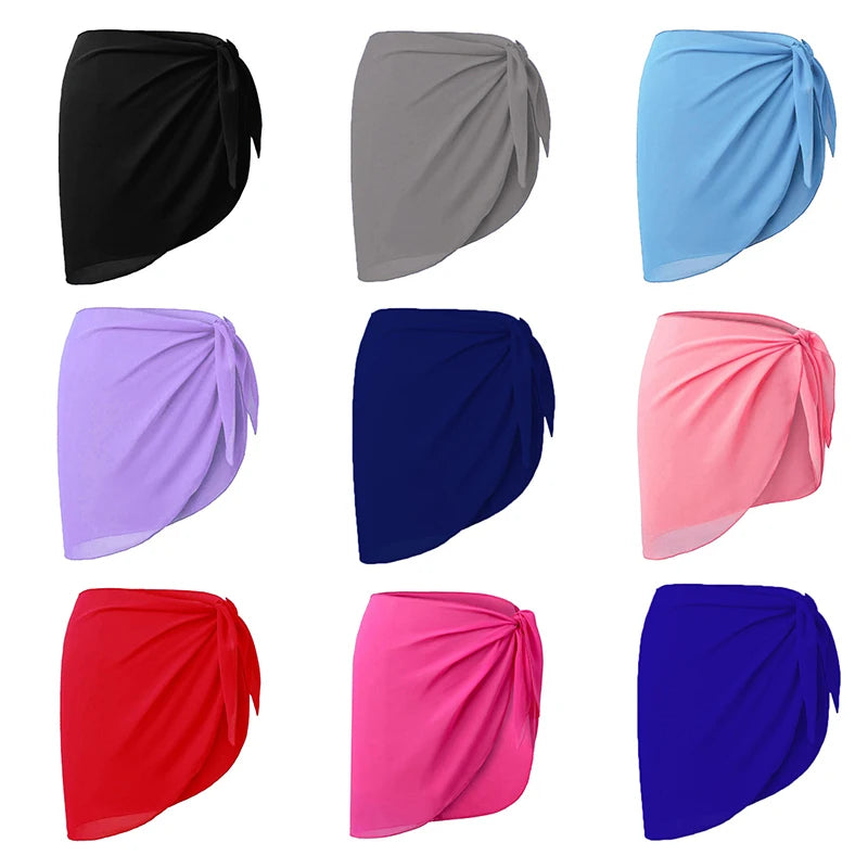 Women Short Sarongs Swimsuit Summer Coverups Beach Bikini Wrap Sheer Short Ladies Skirt Chiffon Scarf Cover Ups For Swimwear - Sun Studio