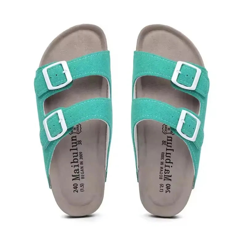 Summer Faux Suede Leather Cork Slippers Flip-flops Women Men Unisex Retro Wear Muller Slippers Fashion Casual Beach Sandals