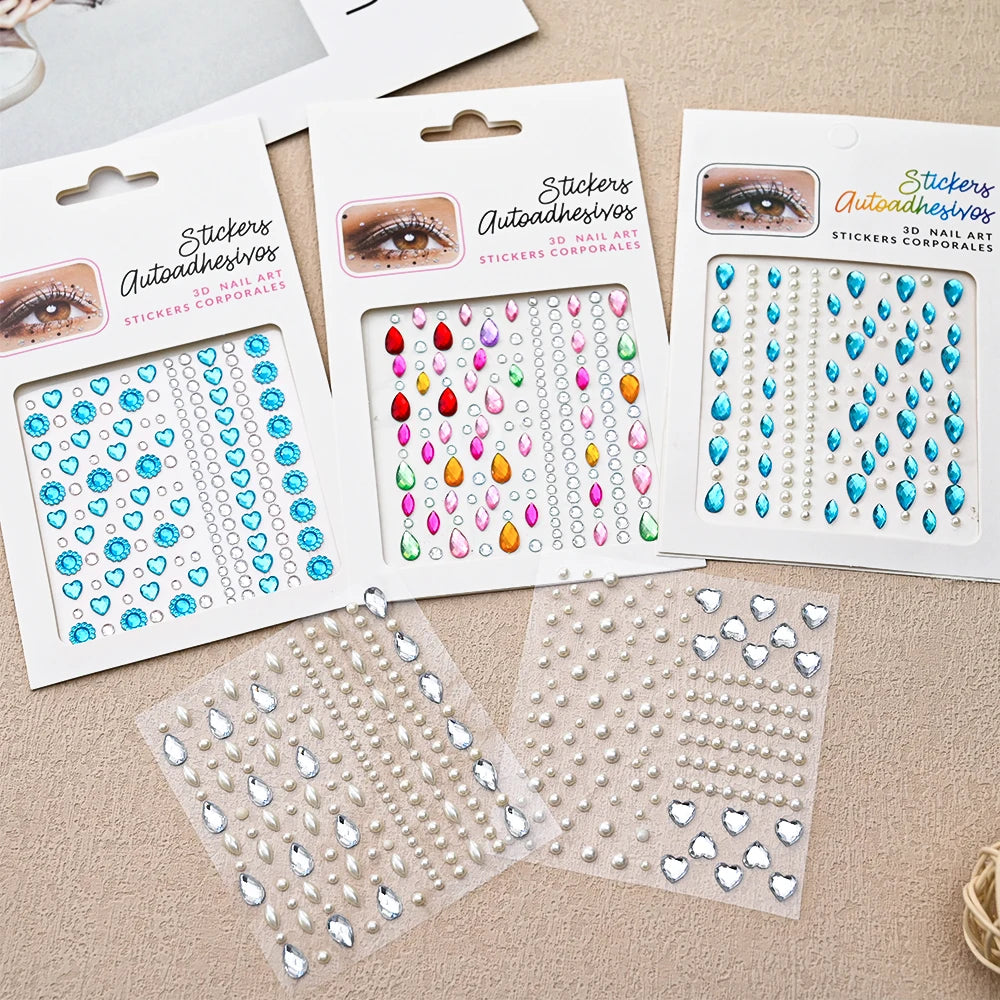 1Pcs Face Diamond Gem Sticker 5D Colorful Rhinestone Tattoo Stickers Fo Festival Nail Body Makeup Bling Jewelry DIY Face Sticker - Sun Studio