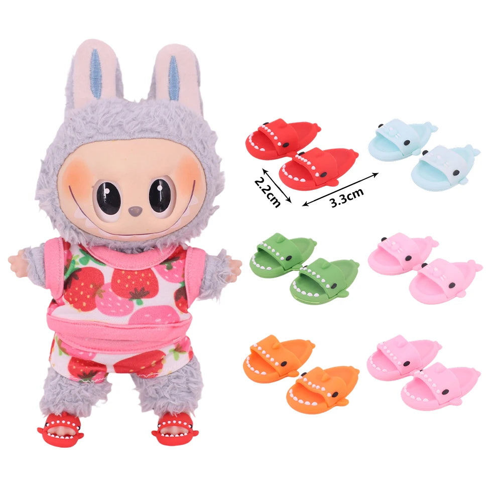 For Labubu Doll Clothes Swimsuit Cute Shark Slippers 15-17Cm Plush Doll Glasses Straw Hat,For labubu Accessories Holiday Gifts - Sun Studio