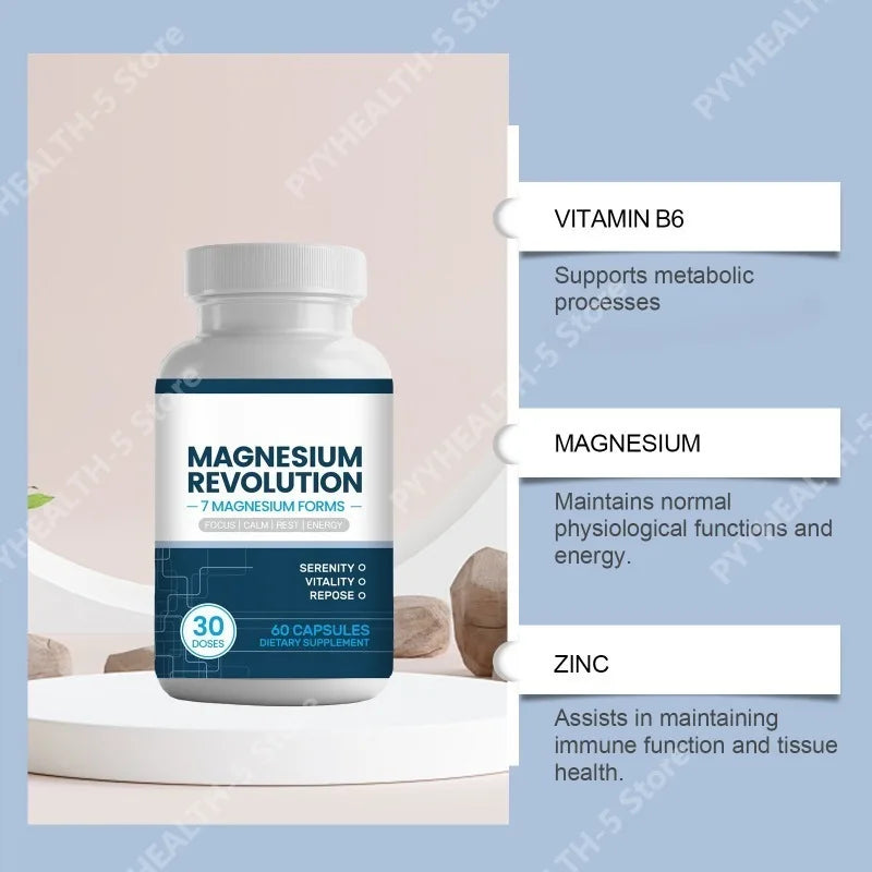 Magnesium Supplement Capsules for Support Enhance Vitality, Provide Energy Dietary Supplementation 60 Capsules - Sun Studio