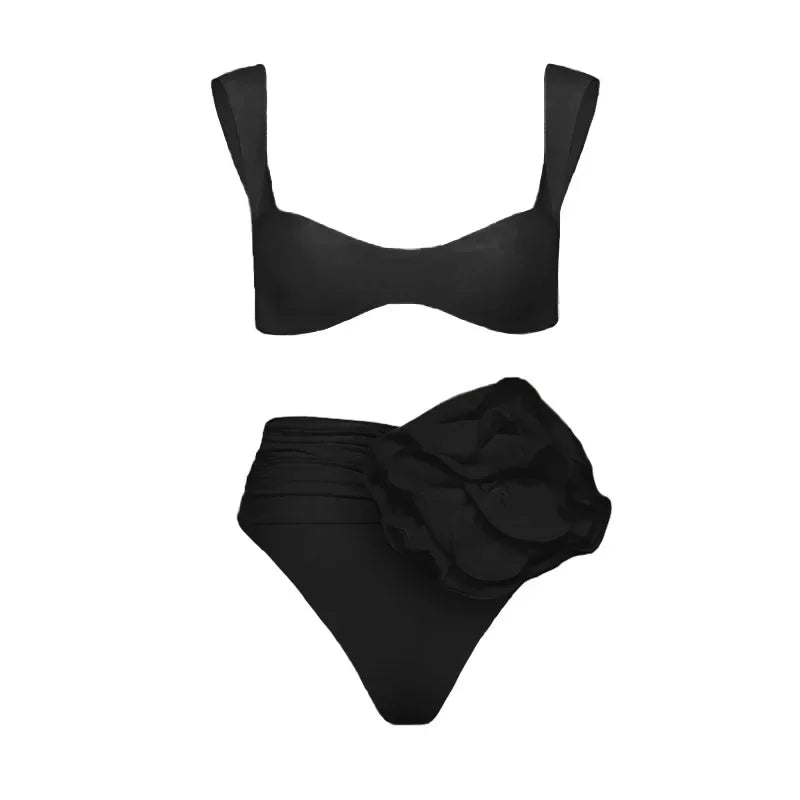 2026 New Sexy White 3D Flower Solid Two Piece Push Up Bikini Set Luxury Swimwear Women Swimsuit Beachwear Summer Bathing Suit - Sun Studio