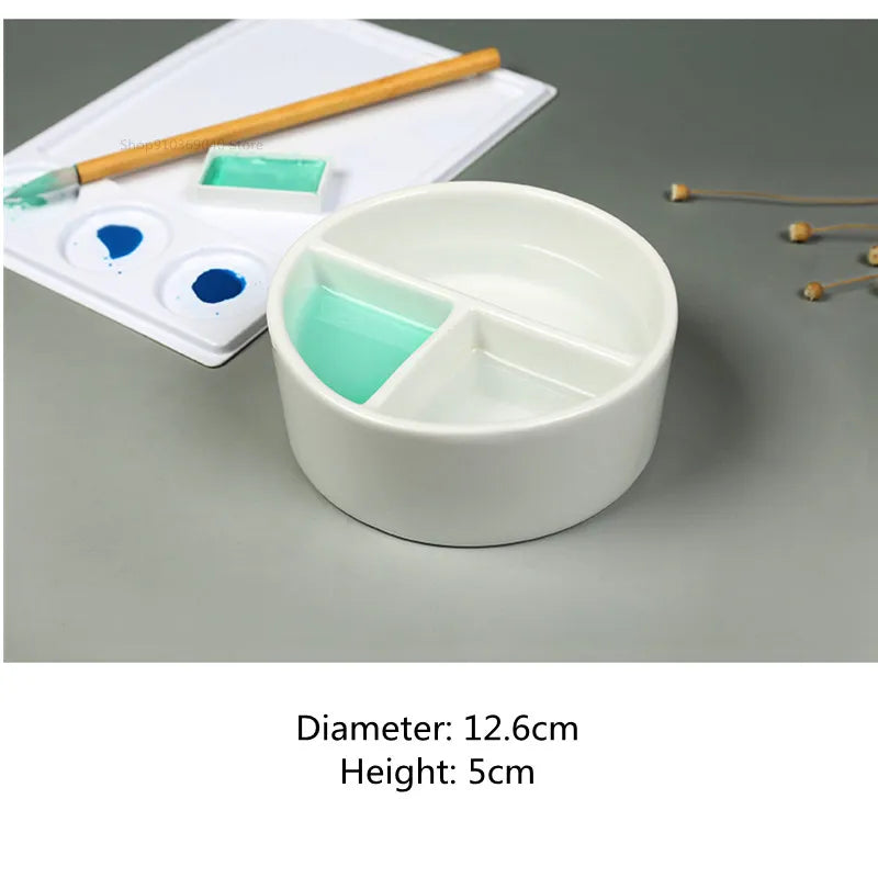 Round Ceramic Washing Palette Three-Grid White Porcelain Washing Plate Jingdezhen Porcelain Paint Palette Painting Art Supplies - Sun Studio