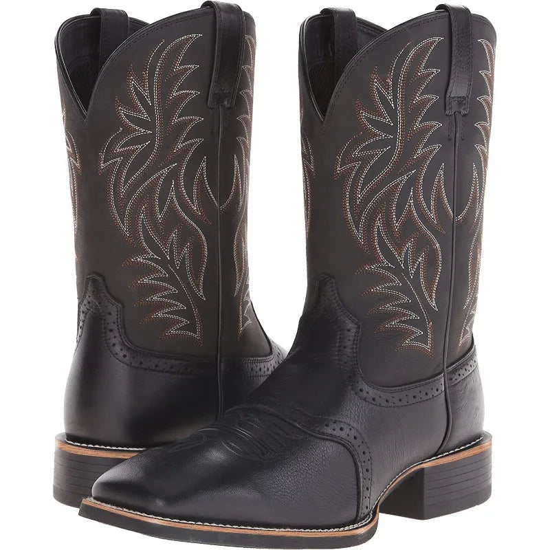 Men High Boots Embroidery Retro Handmade Mens Boots Western Cowboy Boot Pointed Toe Boots Hand Stitching Outdoor Men's Shoes - Sun Studio
