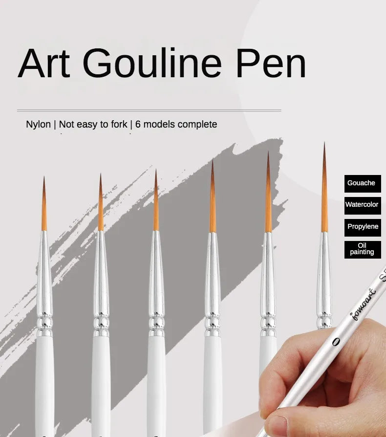 Artist Paint Brush 6 Pcs Set Thin Pen Extra Long Fine Point Liner Tip #000#00#0#1#2#3, Scale Models Nail Acrylic Oil Watercolor - Sun Studio