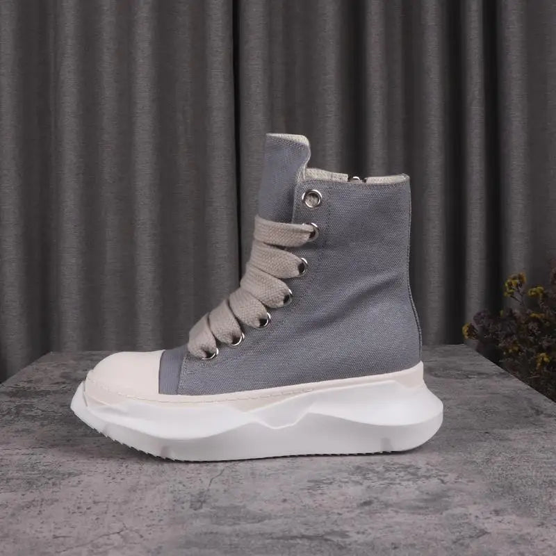 Men Women High-TOP Shoes Casual Canvas Platform Heel Sneakers Luxury Designer Jumbo Lace Up Zip Autumn Black Boots - Sun Studio