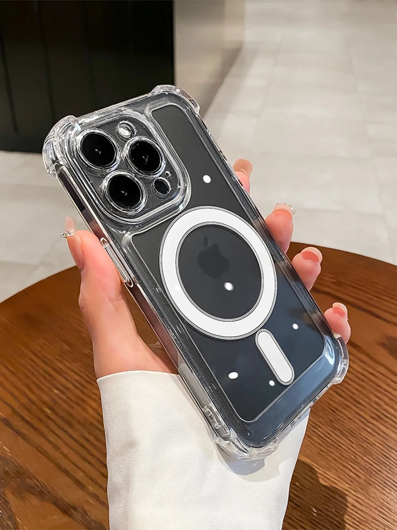 Luxury Wireless Charge For Magsafe Shockproof Phone Case For iPhone 13 14 15 12 Pro Max Plus Transparent Magnetic Bumper Cover - Sun Studio