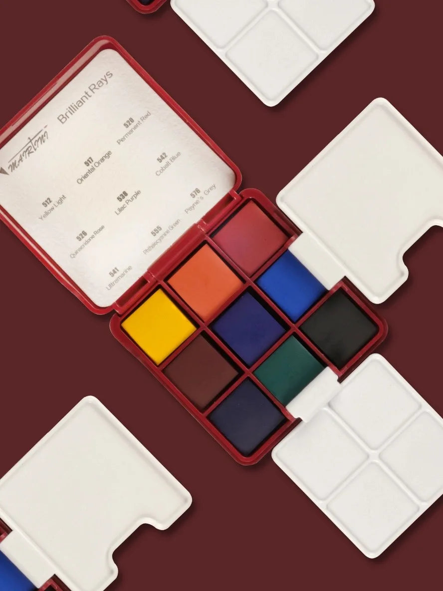 MAIRTINI Mini Travel Watercolor Set Solid Aquarell Paint 9 Colors Portable Palette Painting Tools with Brushes Art Supplies - Sun Studio