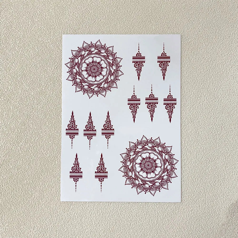 Wasserdichtes Blumen Hand Tattoo für Frauen Maroon Henna Tattoo Aufkleber für Hand Finger Körperkunst Einweg Fake Tattoo Festival