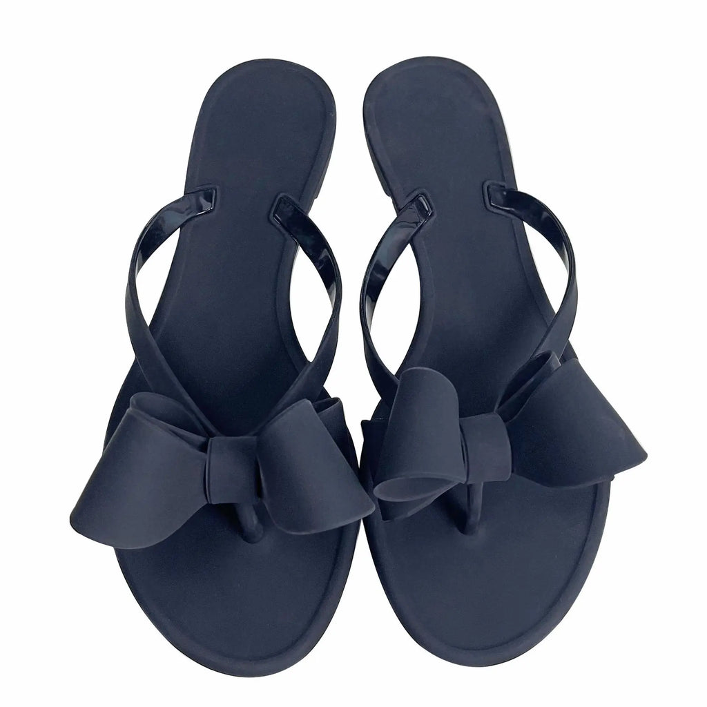 Summer Beach Sandals for Women Slippers New Pure Color Slip on With Bow Tie Adult Flat Bottom Flip Flops Walking Thong Sandals - Sun Studio
