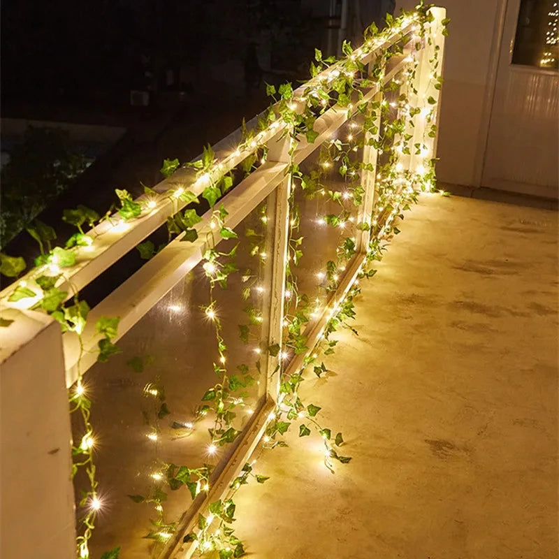 12/10/2m Fake Green Leaf Ivy Vine with LED Lights Home Bedroom Decor Wedding Glowing Artifical Plant Garland Home Decor - Sun Studio