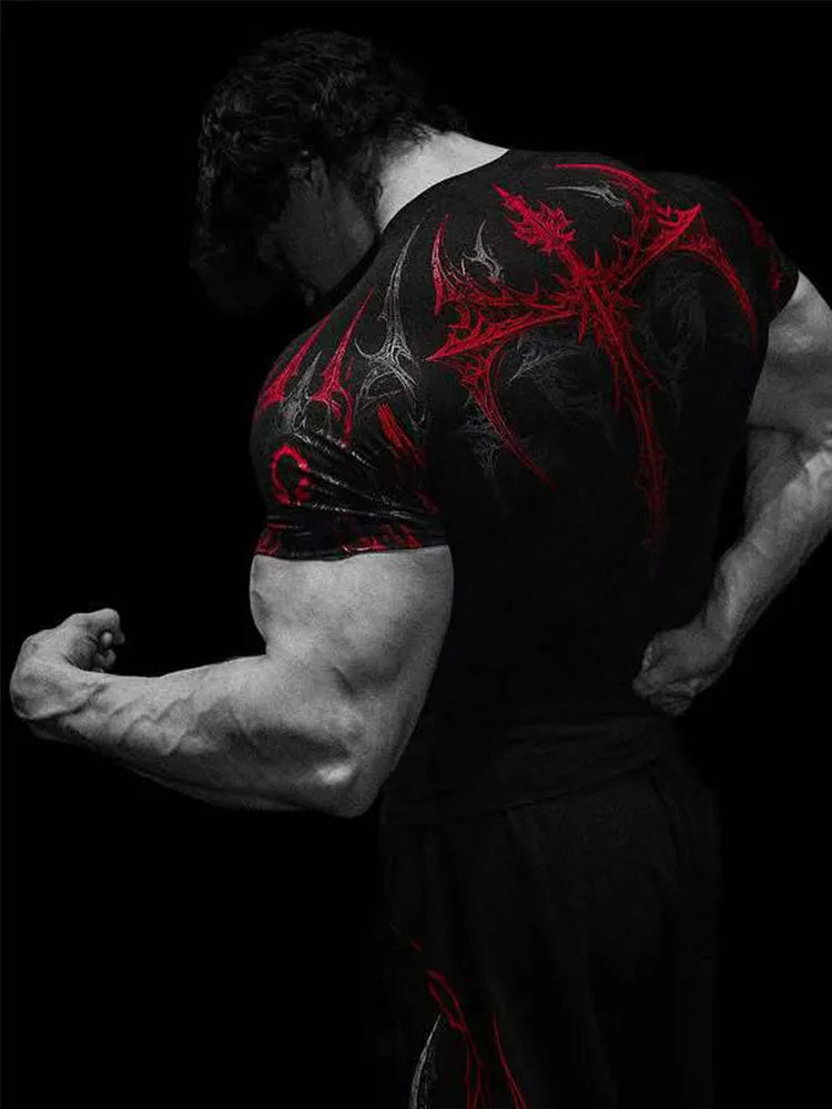 GYM T-shirt Men's Dark Gothic Print Muscle Tee  High Elasticity And Quick Drying Exercise For Bodybuilding Training 2026 Summer - Sun Studio