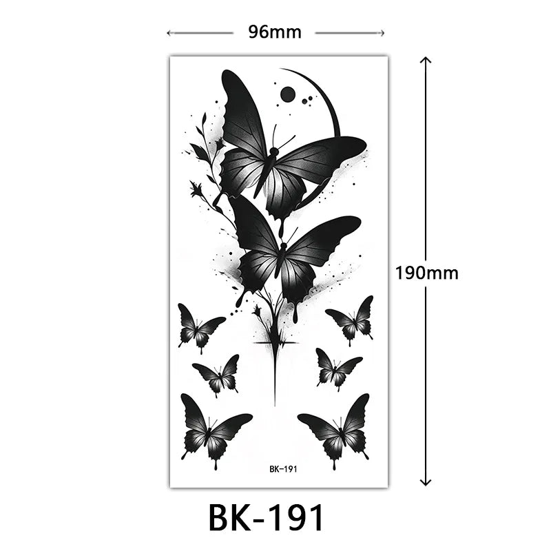 Black Butterfly Temporary Tattoos for Women Men Waterproof Snake Tattoo Stickers for Hand Arm Fake Tattoo Body Decor - Sun Studio