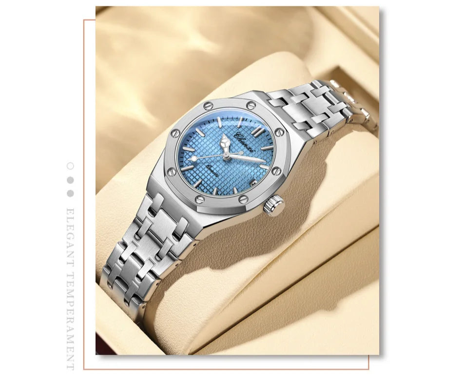 Luxury Women Watches Silver Steel Simple Casual Business Dress Watches for Women Top Brand Waterproof 3bar Calendar Gift Clock - Sun Studio