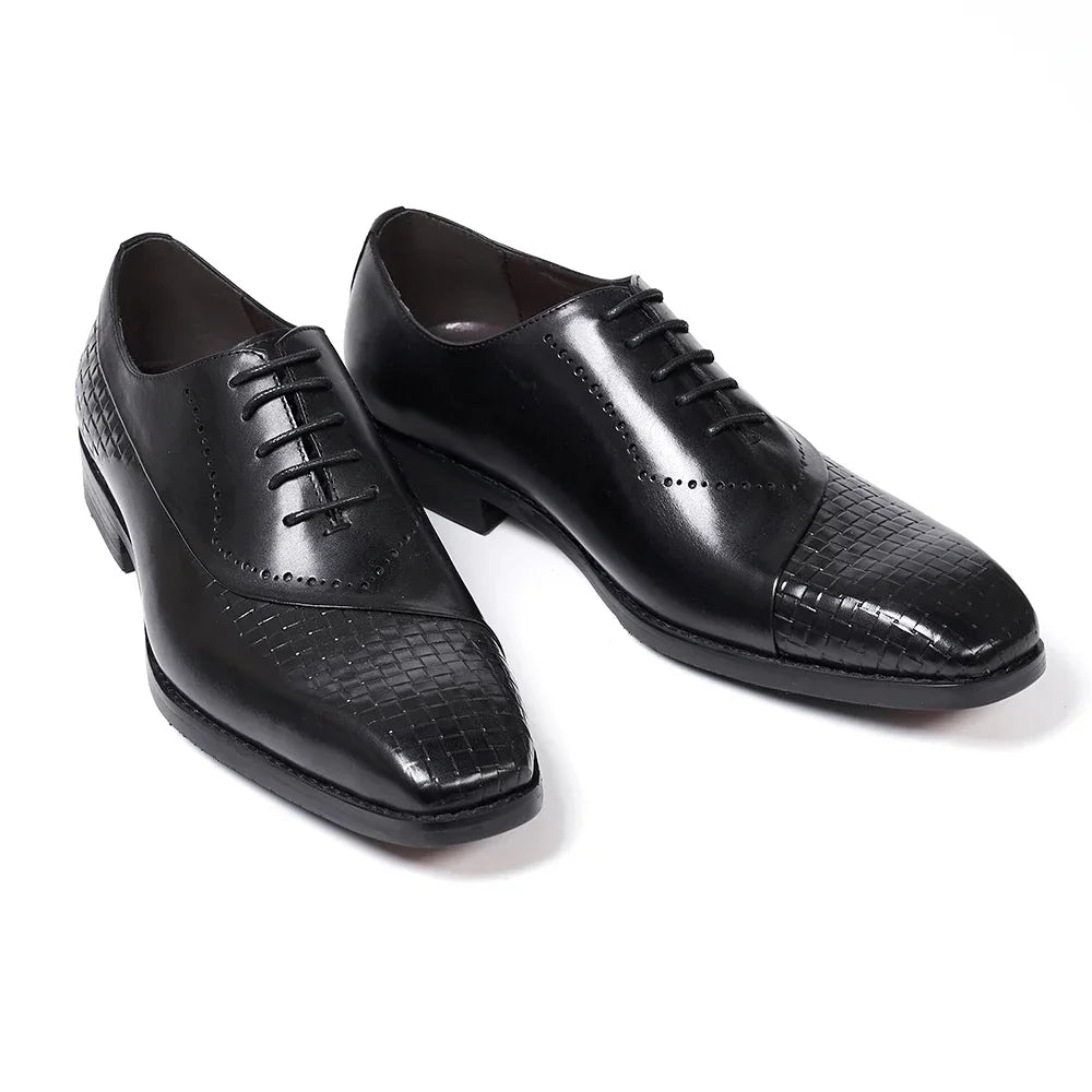 Men's Genuine Leather Oxfords Fashion Pointed Toe Wedding Party Dress Shoes Luxury Lace-Up Office Career Formal - Sun Studio