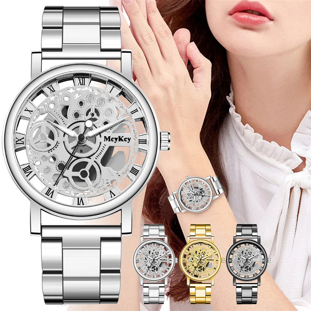 Free Shipping New Fashion Women Hollow Skeleton Faux Mechanical Watch Ladies Metal Mesh Quartz Watches For Gift Relogio Feminino - Sun Studio
