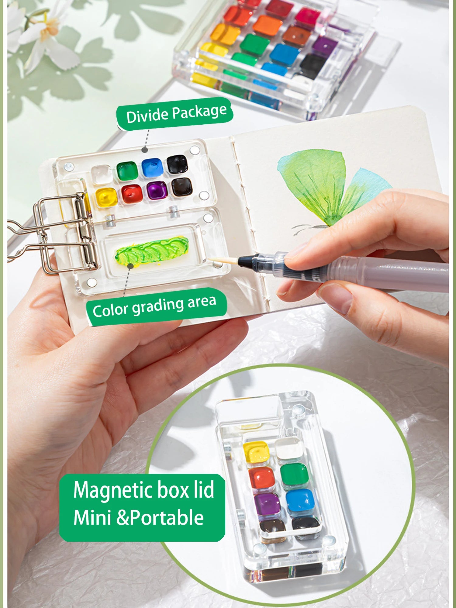 Transparent painting color panel, mini color boxes are convenient to carry with you, outdoor sketch watercolor and oil painting - Sun Studio