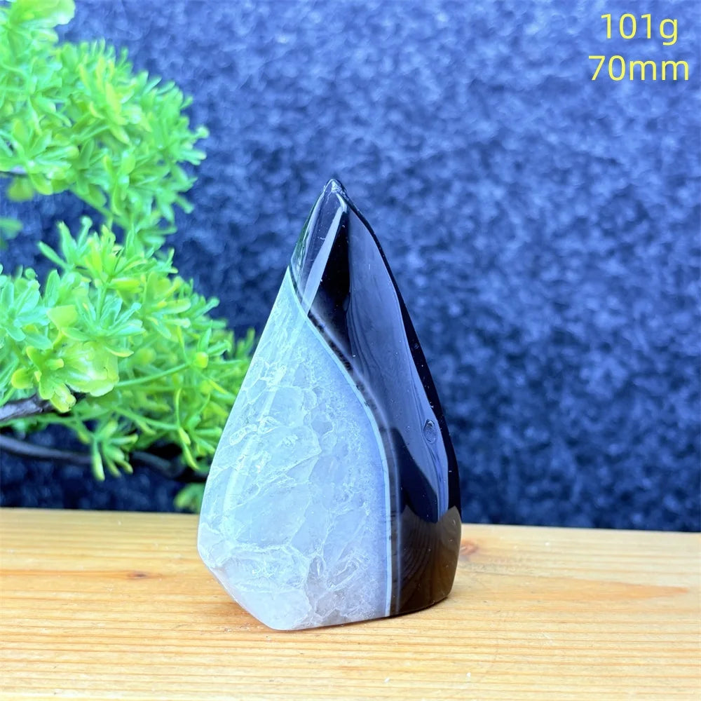 Natürlicher Edelstein Schwarzer Onyx Streifen Freiform Fackel Reiki Heilungsform Meditation Wohnkultur Feng Shui Warnung Böse