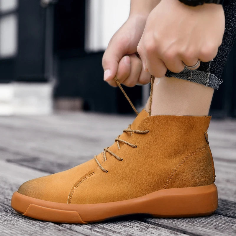 100% cowhide New large-sized men's boots Fashionable casual thick-soled breathable men's shoes Outdoor sports Chelsea boots - Sun Studio