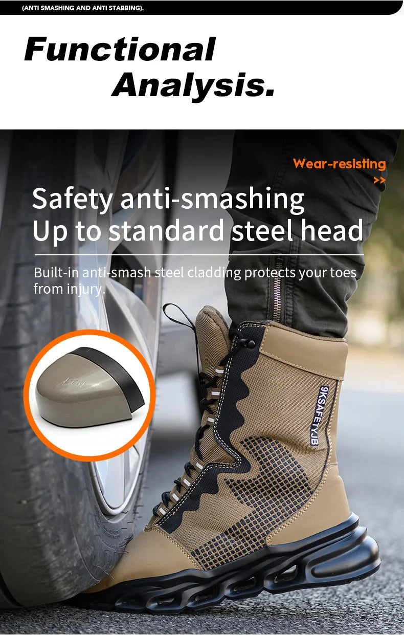 New Fashion 2024 Men Boots Safety Shoes Security Steel Toe Cap Military Boots Working Steel Toe Anti-Smashing Men's Work Boots - Sun Studio