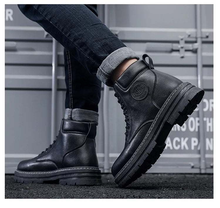 Men's Designer Motorcycle Boots Fashion Comfortable High Top Platform Work Boots Winter Hot Selling Mens Green Hiking Boots 2026 - Sun Studio