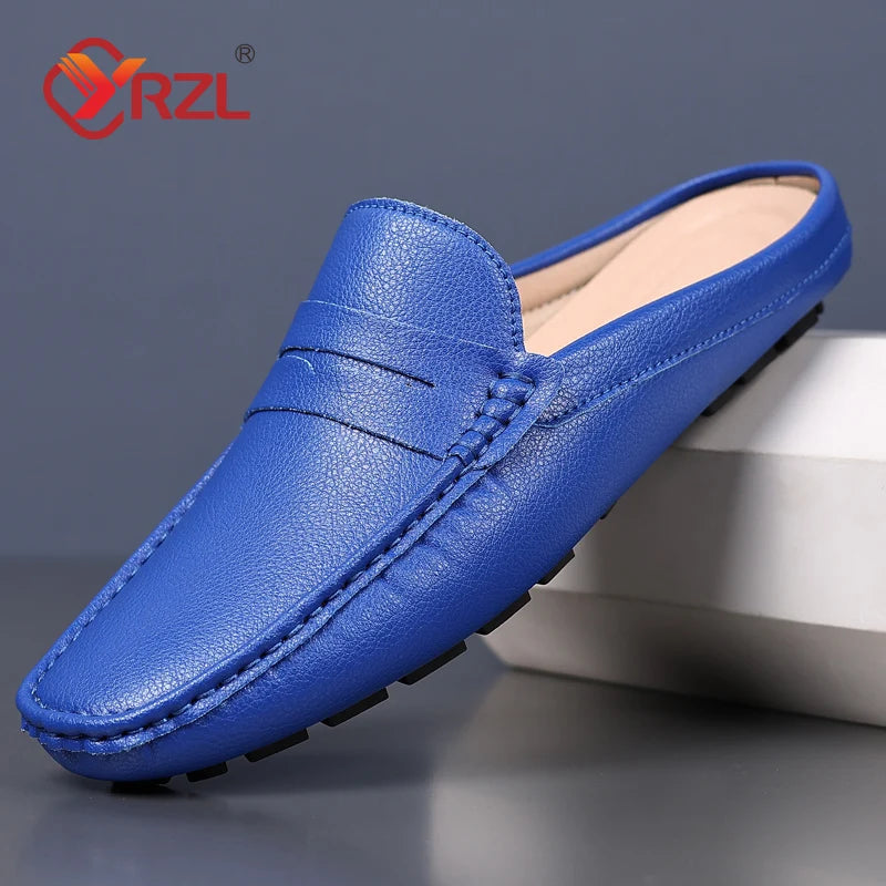 YRZL Loafers Summer Slip on Half Shoes for Men PU Leather Slippers Casual Breathable Comfy Loafers Moccasins Casual Shoes Men - Sun Studio