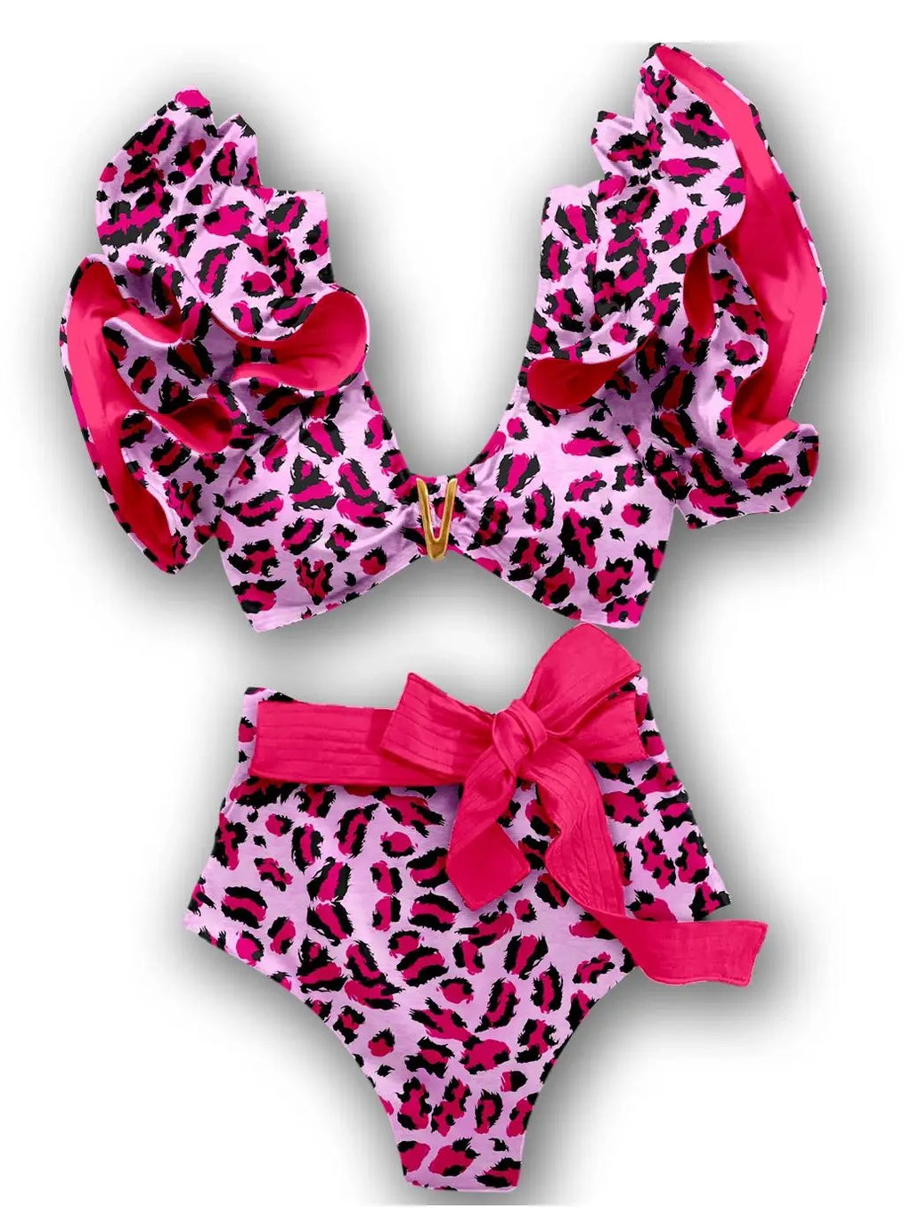 Floral Ruffled Hem Bikini Set Women Flora V-Neck High-Waisted Two Piece Swimsuit 2025 Girl Beach Bathing Suit Swimwear Biquinis - Sun Studio