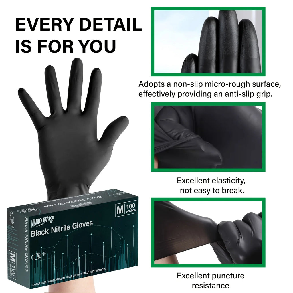 100PCS Black Nitrile Gloves Thickened Disposable Gloves for Cleaning Hairdressing Waterproof Dishwashing Tattoo Gloves - Sun Studio