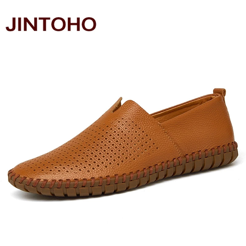 JINTOHO Big Size Men Genuine Leather Shoes Slip On Black Shoes Real Leather Loafers Mens Moccasins Shoes Italian Designer Shoes