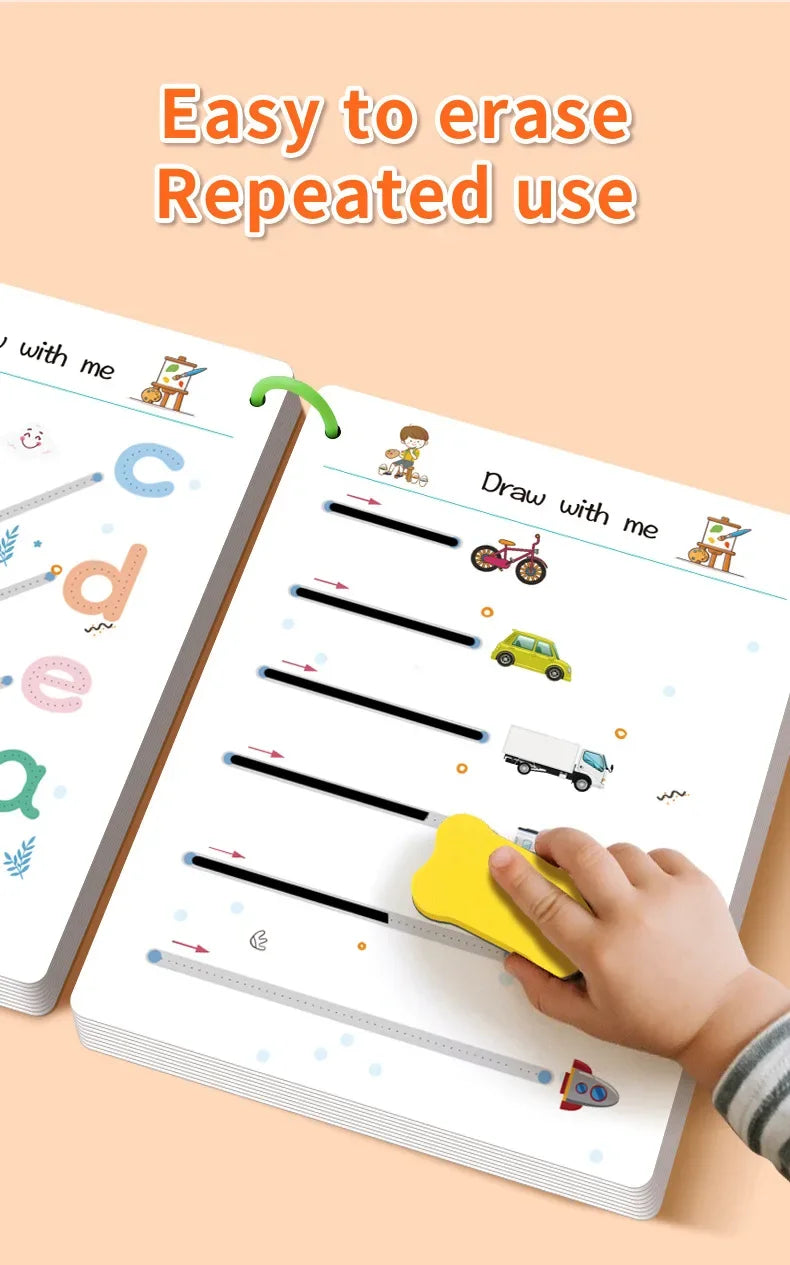 Reusable Pen Control Training Book for Children Magical Tracing Workbook Montessori Educational Calligraphy Practice Copybook - Sun Studio