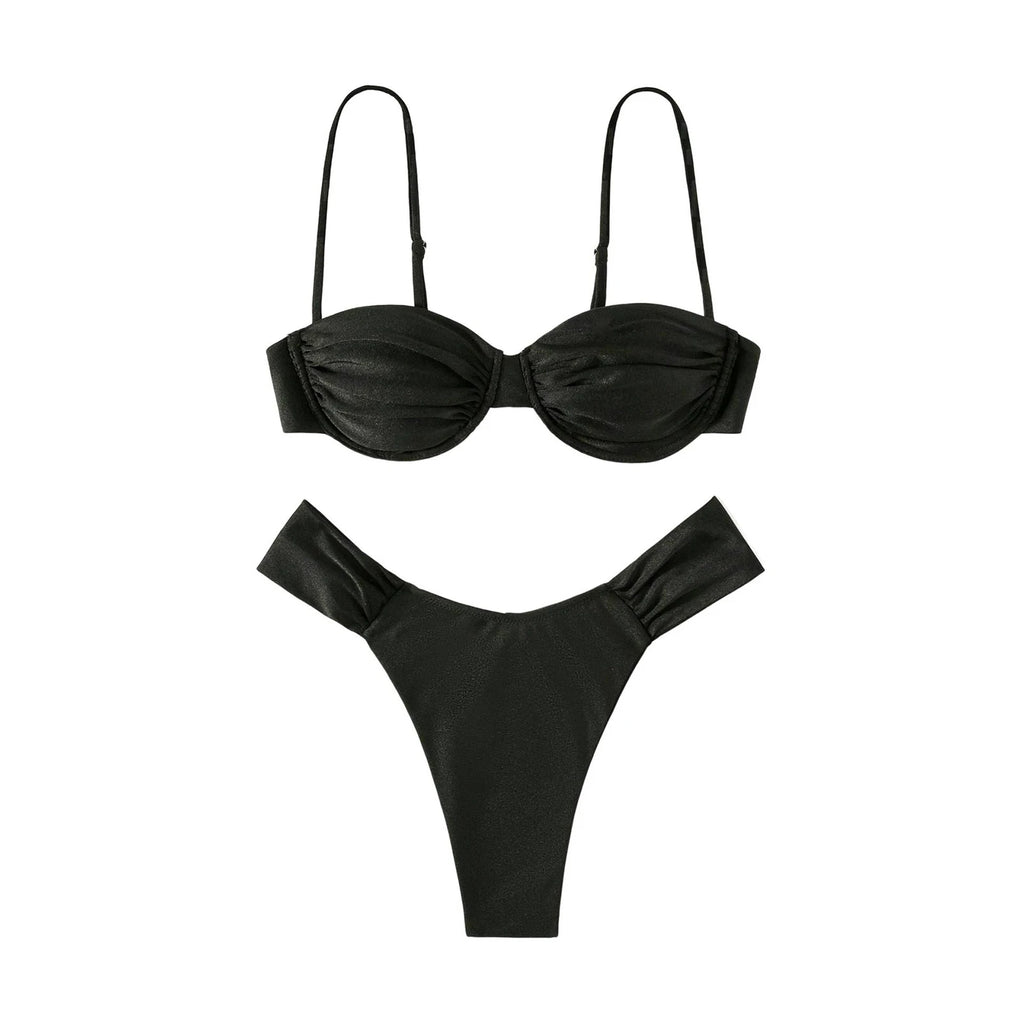 New Hot Sale Sexy Women Push-up Padded Bra Bikini Set Pleated Swimsuit Swimwear Swimming Beach Bathing Costume Bikini Set