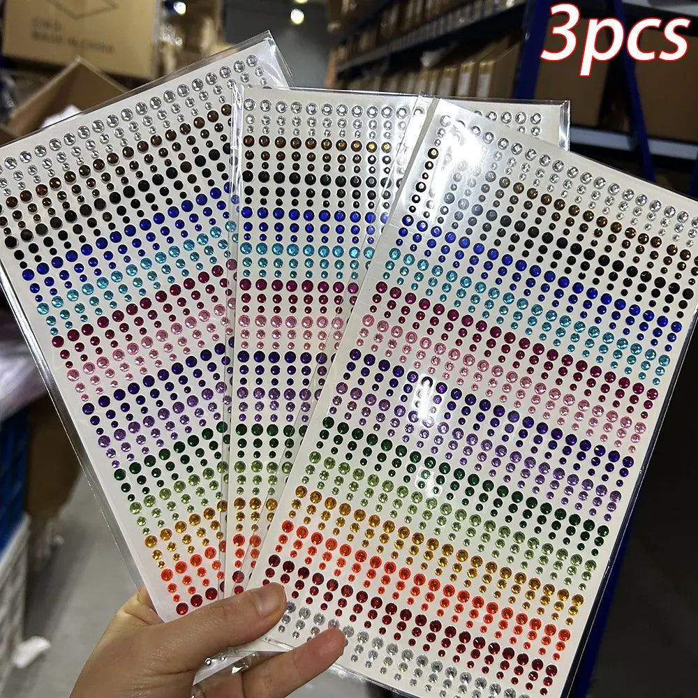 1sheet 900pcs Rainbow Face Glittle Gem Stickers Stick-On Facial Tattoo Eye Rhinestone Jewels 3/4/5mm Mix Wedding Party Make Up - Sun Studio