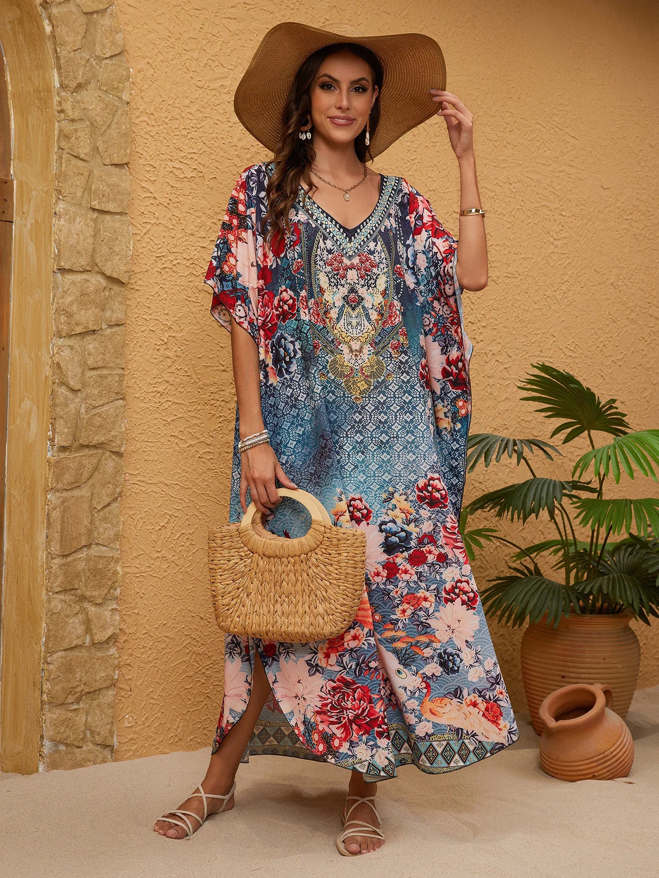 Kaftan Dresses for Women Plus Size Swimsuit Cover up Caftan Maxi Beach Tunic Bathing Suit - Sun Studio