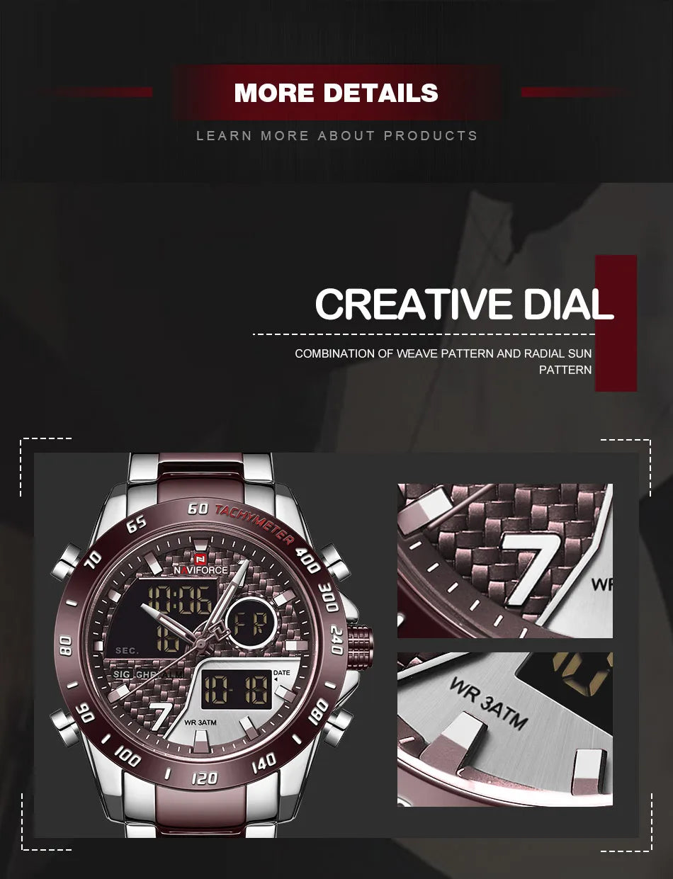 NAVIFORCE Men Digital Watch LED Sport Military Mens Quartz Wristwatch Male Luminous Waterproof Clock Watches Relogio Masculino - Sun Studio