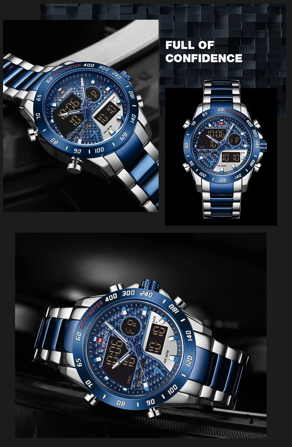 NAVIFORCE Men Digital Watch LED Sport Military Mens Quartz Wristwatch Male Luminous Waterproof Clock Watches Relogio Masculino - Sun Studio