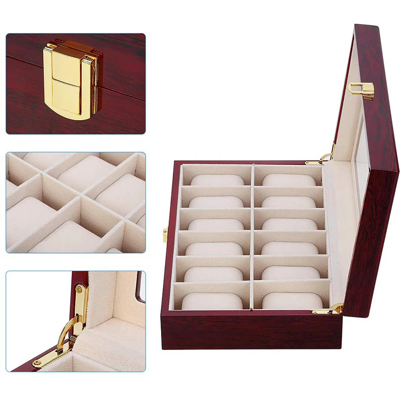 Luxury Wooden Watch Box 1/2/3/5/6/10/12 Grids Watch Organizers 6 Slots Wood Holder Boxes for Men Women  Watches Jewelry Display - Sun Studio