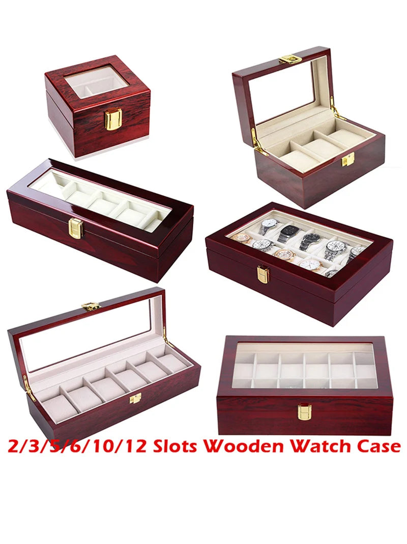 Luxury Wooden Watch Box 1/2/3/5/6/10/12 Grids Watch Organizers 6 Slots Wood Holder Boxes for Men Women  Watches Jewelry Display - Sun Studio